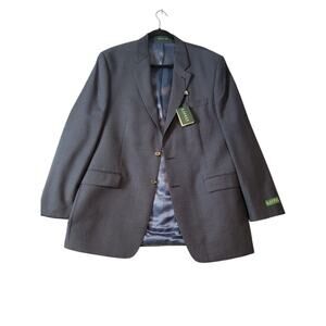 NEW Ralph Lauren Wool‎ Sport Coat Blazer Blue Men's 44L Two Button Career